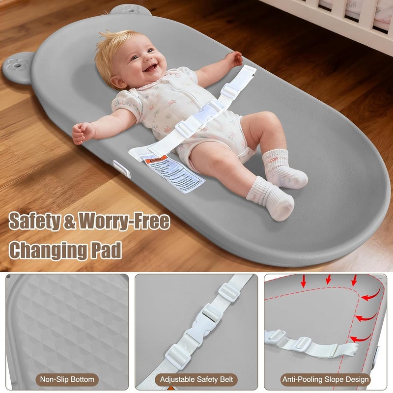 FLEUFAB Waterproof Baby Changing Pad, Lightweight and Portable Changing Table with Strap for Changing Diaper, Dresser, Changing Table, Bed, Wipeable Changing Pad, Grey - Image 3